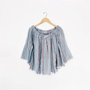 vintage poncho sweatshirt • blue white • off the shoulder crop sweater